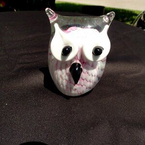 Handblown Glass Owl figurine paperweight 4 1/2" tall- 3 1/2" wide